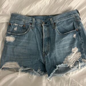 Levi's Light Blue Distressed Jean Shorts